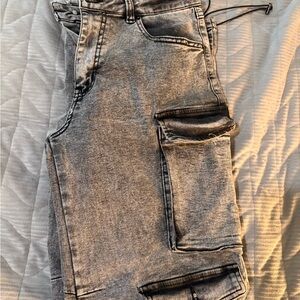 Gray Denim Cargo Pants